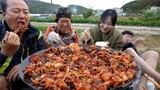 안면도에서 직접 낚시한 싱싱한 갑오징어와 쭈꾸미로 솥뚜껑 볶음요리! (Stir-fried Cuttlefish) 요리&먹방! - Mukbang eating show