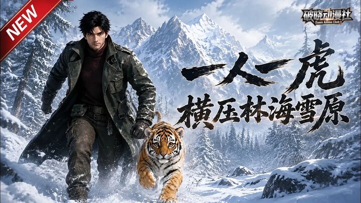 A Man and a Tiger Dominate the Snow-Covered Forest