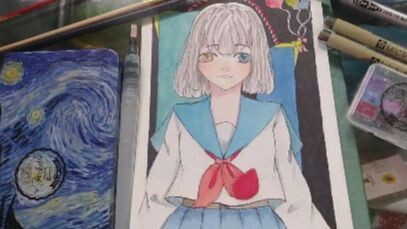 #Min_Art _ Tranh vẽ anime girl hs _ !!!