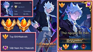 Top 1 Nakroth Việt Nam TLT 92,3% Xuất Hiện Hủy Diệt Rank Chiến Tướng Khiến Cả Team Hết Lời Khen Hay