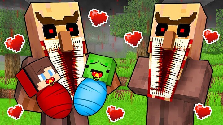 JJ and Mikey Were Adopted By SCARY VILLAGER FAMILY in Minecraft! - Maizen