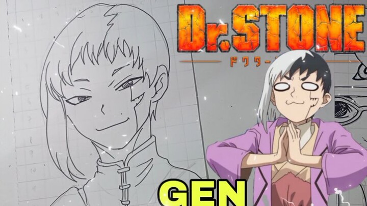 menggambar Gen dari anime Dr.Stone