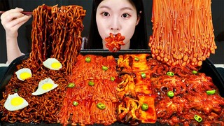 ASMR MUKBANG| 직접 만든 불닭 버섯 쭈꾸미 짜파게티 먹방 & 레시피 FRIED MUSHROOM AND FIRE NOODLES EATING
