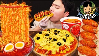 ASMR MUKBANG 편의점 핵불닭 미니!! 떡볶이 & 핫도그 & 치즈 피자 FIRE Noodle & HOT DOG & CHEESE PIZZA EATING SOUND!