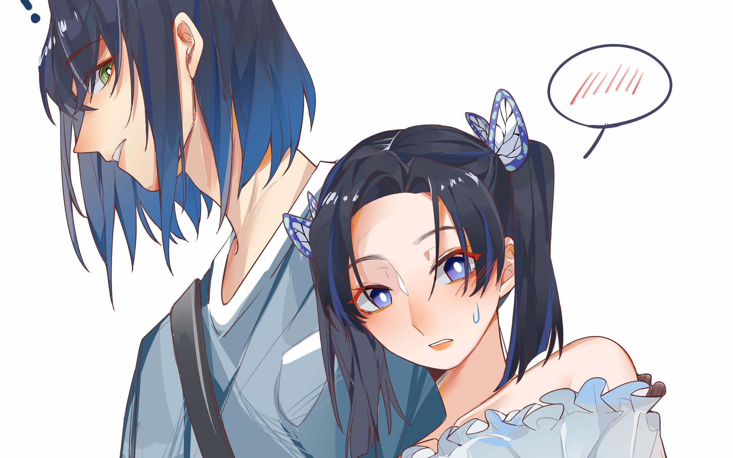 Painting process of Kanzaki Aoi and Hashibira Inosuke - BiliBili