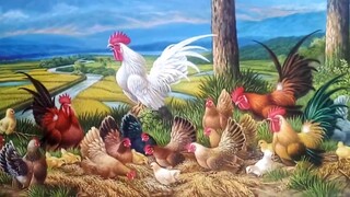 Lukisan Ayam Ukuran 2,80 X 1,35 M Karya Dandan SA, Media di Kanvas dengan Cat Akrilik