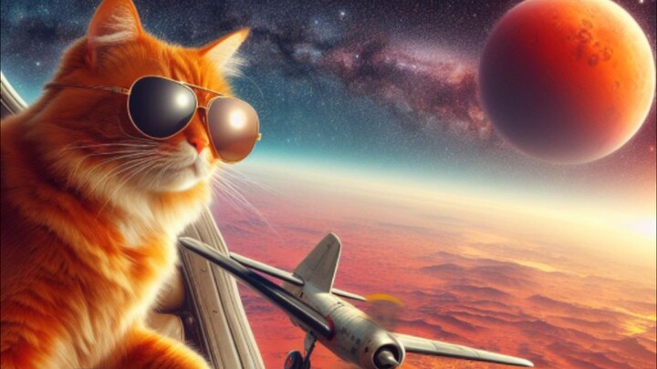 First time using AI to create images and videos: AI cat flying in space