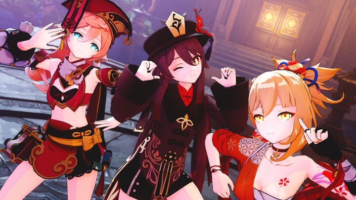 原神/MMD/4K-胡桃×宵宫×烟绯-热情活泼的火系女孩们
