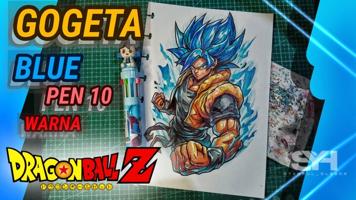 menggambar GOGETA BLUE menggunakan PULPEN 10 WARNA "MUDAH"
