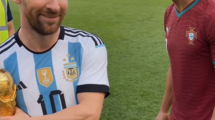 Messi did not give the trophy to Ronaldo and got him arrested by the police. 😂😆