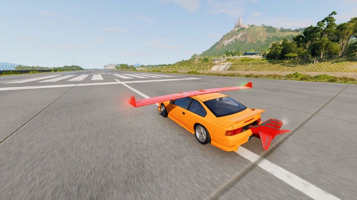 Which car can take off from an airport runway with a pair of wings attached?