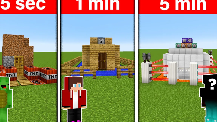 เราสร้างบ้านที่ปลอดภัยที่สุด! 5 วินาที VS 1 นาที VS 5 นาที - Minecraft
