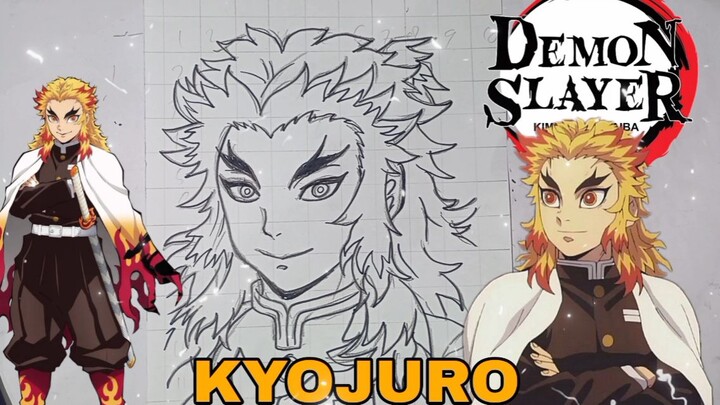 menggambar kyojuro dari anime demon slayer