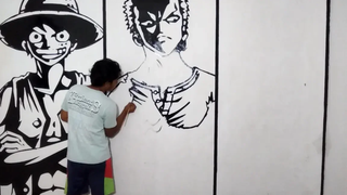 ภาพจิตรกรรมฝาผนัง Luffy Zoro Nami One Piece