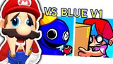 Mario Reacts To Friday Night Funkin' VS Blue V1 - Rainbow Friends (Roblox Rainbow Friends Chapter 1)