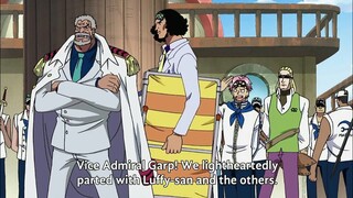 Garp shocks luffy and aokiji with his power (English Sub)