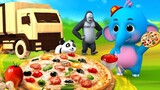 Funny Animals Cook Pizza with Gorilla Elephant in Forest | 3D Funny Animals Comedy Cartoons Videos