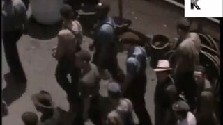 1940s USA, War Workers Arrive, Leave Work, Color Archive Footage