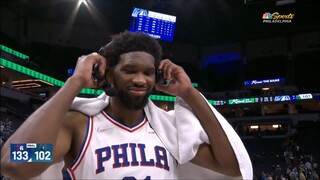Joel Embiid (34 Pts) Postgame Interviews as 76ers destroyed Timberwolves 133-102 in Harden's debut
