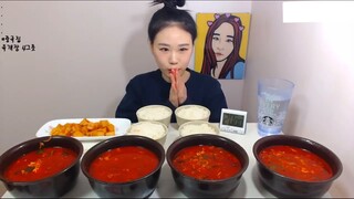 Thử thách ăn hết 4 bát canh bò cay #mukbang #ASMR