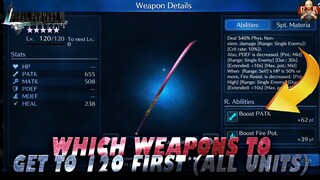 [FF7 Ever Crisis] - Which weapons should you get to 120 FIRST! Every unit review