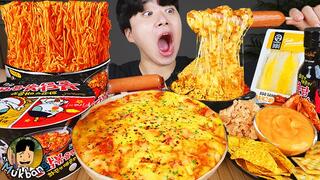 ASMR MUKBANG 편의점 핵불닭 미니!! 치즈 퐁듀 & 핫도그 & 치즈 피자 FIRE Noodle & HOT DOG & CHEESE PIZZA EATING SOUND!
