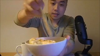 Asmr Eating Sounds:  Cheesy Udon Noodles And Egg
