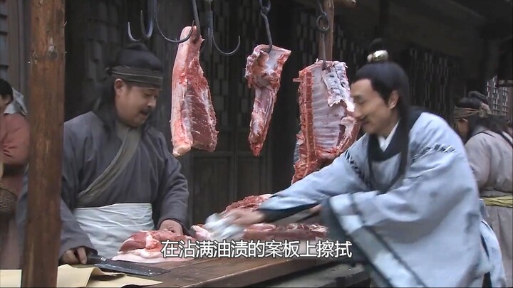 A miserly rich man boils meat soup with a rag