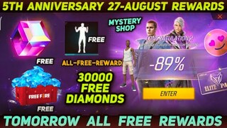 Free Fire 5th Anniversary 27th August Free Rewards | Free Magic Cube | Free Diamonds | Free Emote As