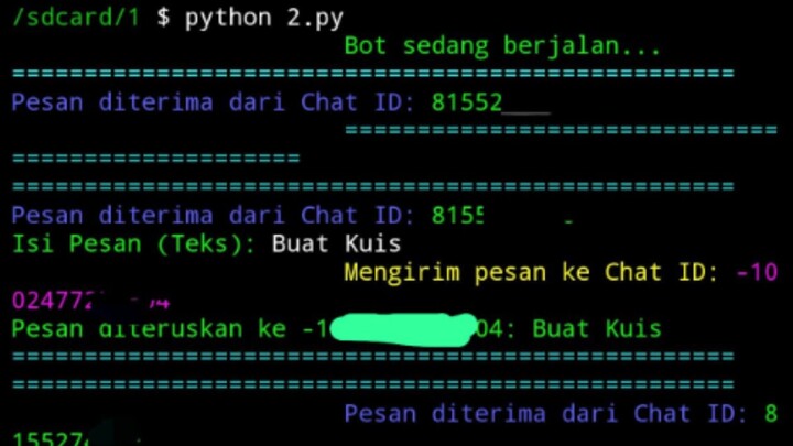 meneruskan percakapan kita dari bot ke semua saluran telegram menggunakan script.py