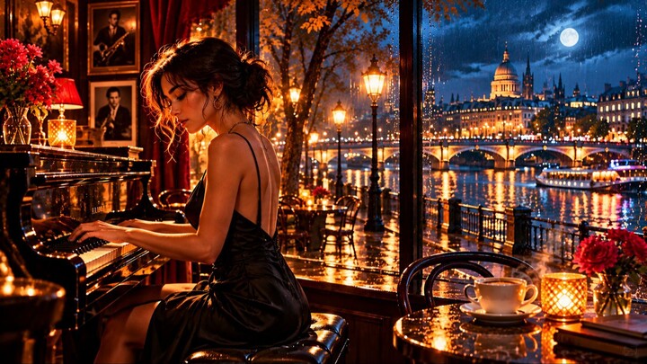 午夜雨夜的街角咖啡馆|Midnight Rain at the Corner Café|Relaxing Jazz Piano