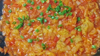 Because she loves to eat it, I learned how to make (tomato-sauce fried eggs).