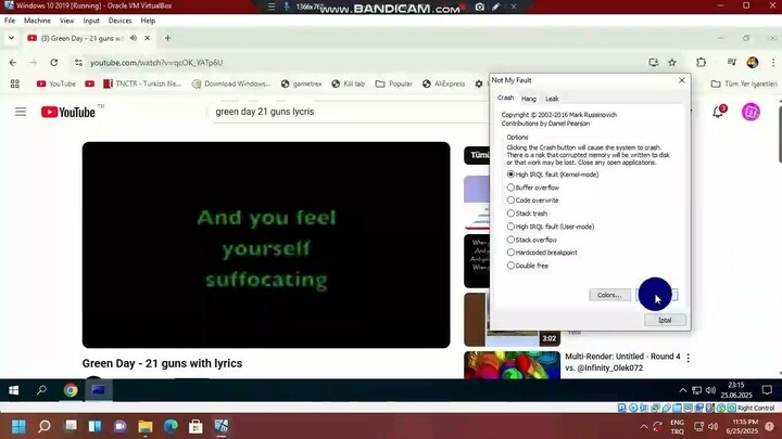 Green Day 21 Guns Has BSOD VM