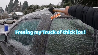 Freeing my Truck of thick ice from last night's storm using a rubber mallet. ASMR sounds!