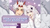 DRAW ARATAKI ITTO X PAIMON (AU Indonesia High School Uniform) by Azumane-chan