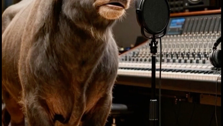 The water buffalo sings, but its speed picks up with every line.