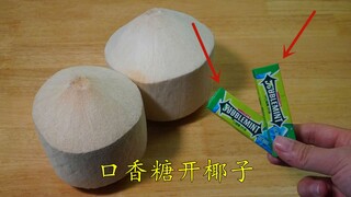 Open a coconut with chewing gum—no knife, no hammer needed; just a gentle tap and it's open!