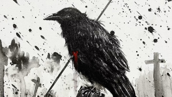 “幸好刺穿的是我的心脏，而不是我的翅膀”#手绘#水墨画