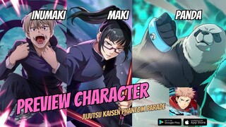 Preview Character Jujutsu Kaisen Phantom Parade Inumaki , Maki & Panda