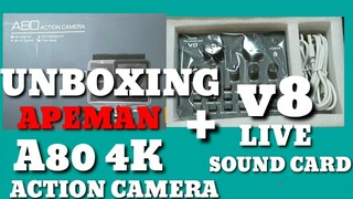UNBOXING APEMAN A80 4K ACTION CAM + V8 SOUND CARD