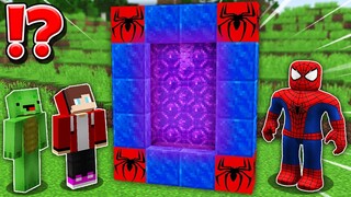 JJ and Mikey build SPIDER MAN PORTAL CHALLENGE in Minecraft / Maizen animation