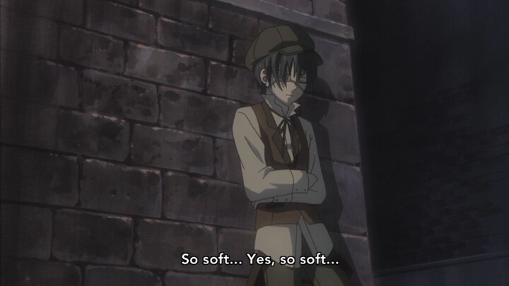 Sebastian playing with a cat instead of listening to. Ciel