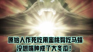 حاول الرجل البدائي قتل نفسه عن طريق أكل دبور بمؤخرته الخوخية، لكن فمه تضخم مثل البطيخ الشتوي الكبير!