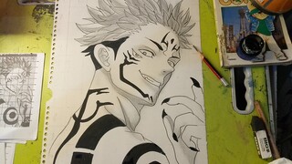 cara mudah menggambar anime jujitsu kaisen Yuji itadori sukuna