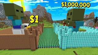 ถ้าเกิด!! บ้านดินคนจน VS บ้านเพชรคนรวย ปกป้องบ้านจากซอมบี้ 1,000,000  ตัว - (มายคราฟ ปกป้องบ้าน)