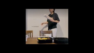 Jeonghan trying to hammer a nail using a frozen baguette he stored in the fridge for over a month