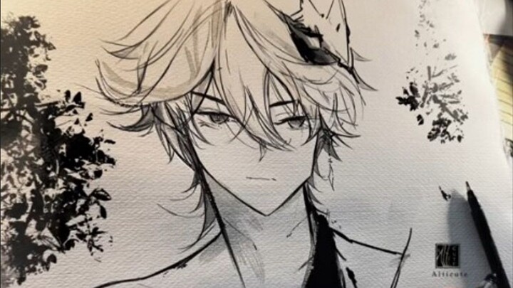 ภาพวาดหมึกจีนของฉันเกี่ยวกับดาดาเลีย