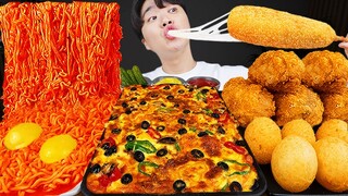 ASMR MUKBANG 직접 만든 피자 떡볶이 불닭볶음면 치킨먹방! & 레시피 FIRE NOODLES & Tteokbokki & FRIED CHICKEN EATING SOUND!