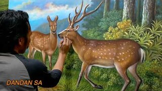 MELUKIS - LUKISAN RUSA - MENJANGAN / DEER PAINTING BY DANDAN SA - CIANJUR INDONESIA