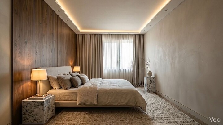 Luxury Bedroom — Modern Warm Wood Sanctuary
